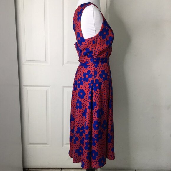 Modcloth Women's Red Dress with Blue Flowers Size Small Timeless Magnetism - Picture 7 of 16
